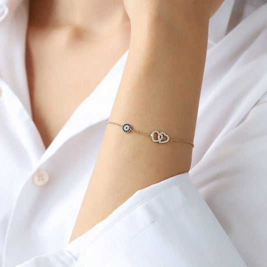 Double Heart Charm Bracelet