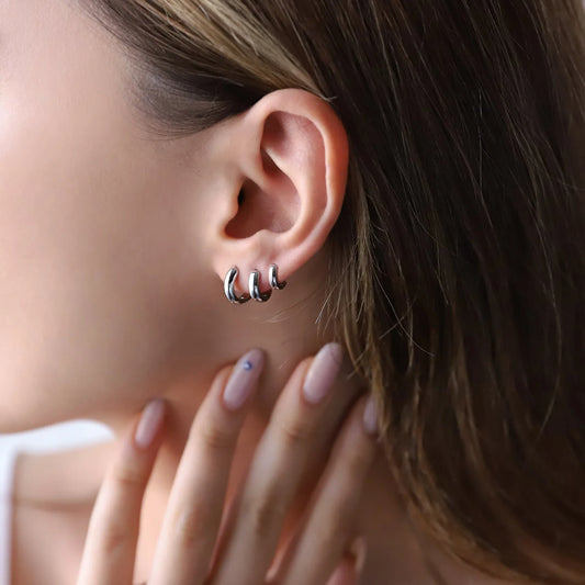 Sterling Silver Thick Huggie Hoop Earrings