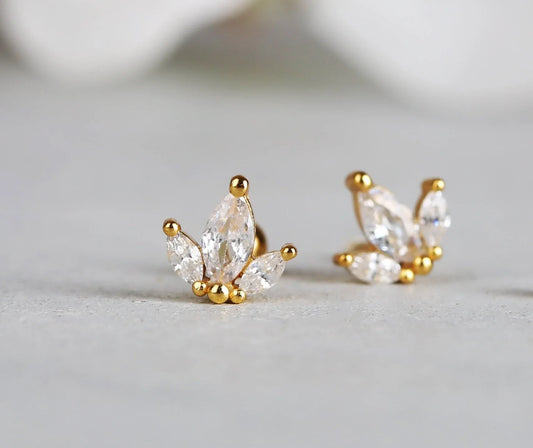 Tiny Crown Shape Diamond Stud Earrings