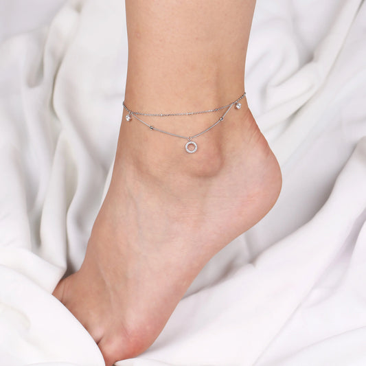 Double Layered Open Circle Charm Anklet Bracelet