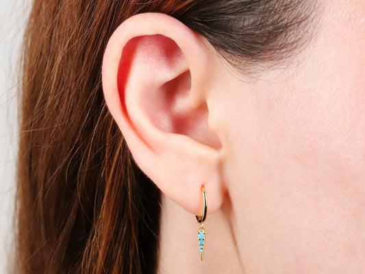 Turquoise Spike Charm Gold Huggie Hoop Earrings