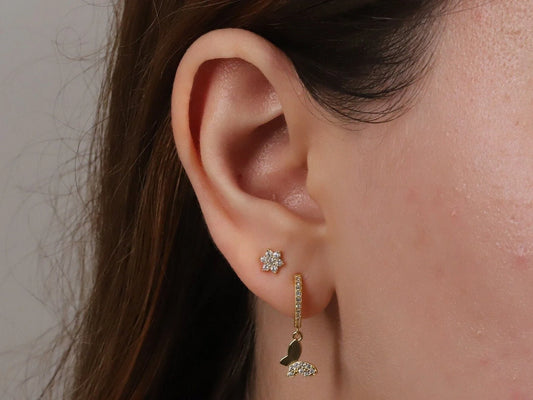 Tiny Flower Charm Stud Earring