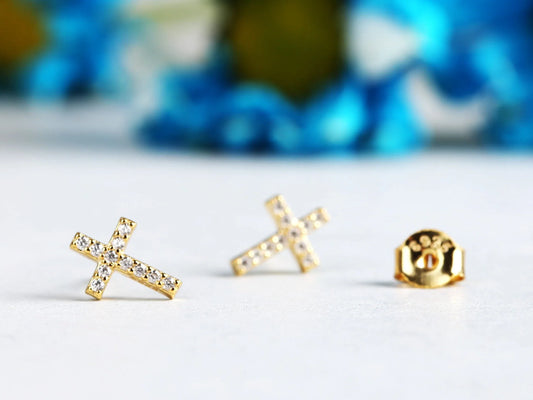 Tiny Cross Stud Earrings