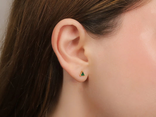 Dainty Emerald Triangle Stud Earrings