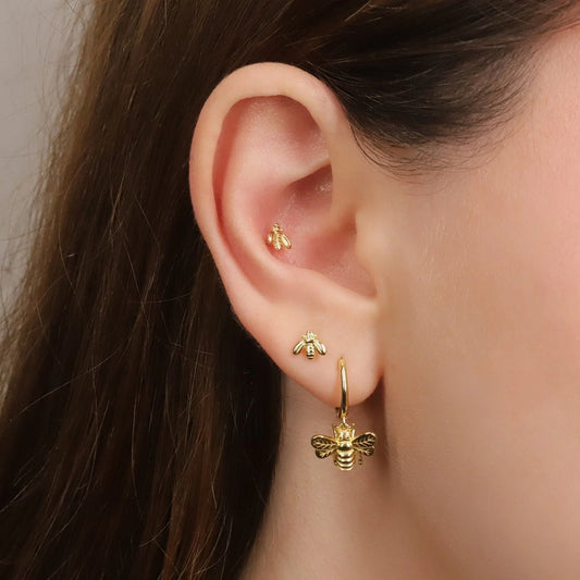 18G Bee Gold Cartilage Screw Back Stud Earring