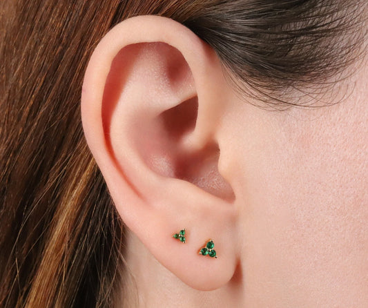 Emerald Flower Stud Earrings for Women