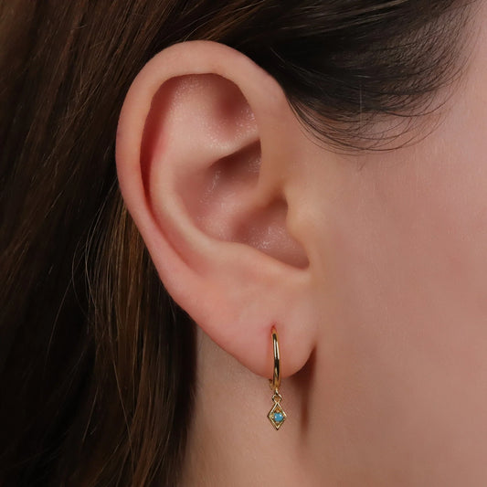 Tiny Turquoise Charm Dangle Hoop Earrings