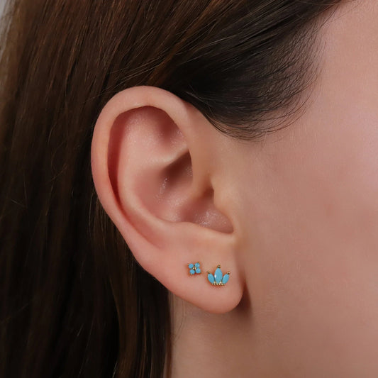 Turquoise Crown Shape Stud Earrings