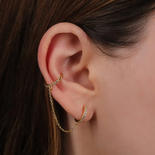 Diamond Double Huggie Chain Earrings