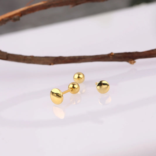 Flat Disc Stud Earrings with Ball Backing