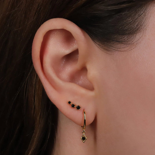 Tiny Dangling Black Charm Hoop Earrings