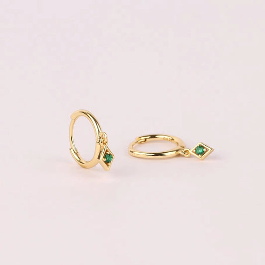 Emerald CZ Dangle Hoop Earrings