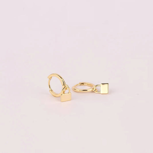 Dangling Padlock Charm Hoop Earrings