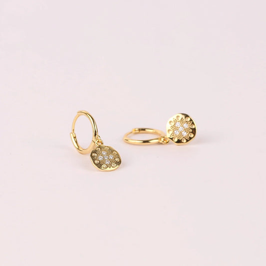 Starburst Disk Charm Dangle Hoop Earrings