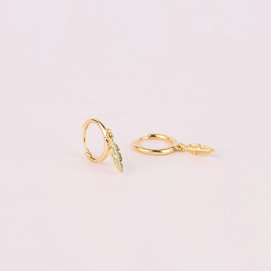 Feather Charm Dangle Hoop Earrings