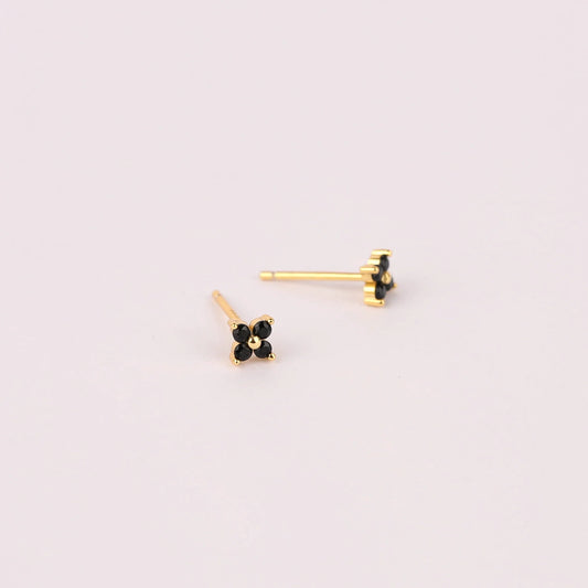 Tiny Black Flower Stud Earrings