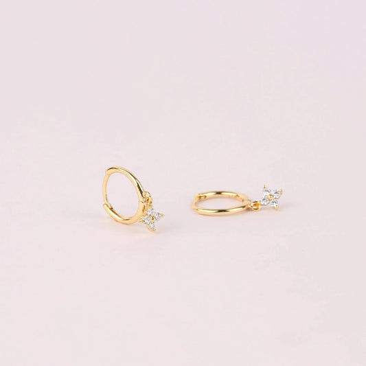 Dangling Flower Charm Hoop Earrings