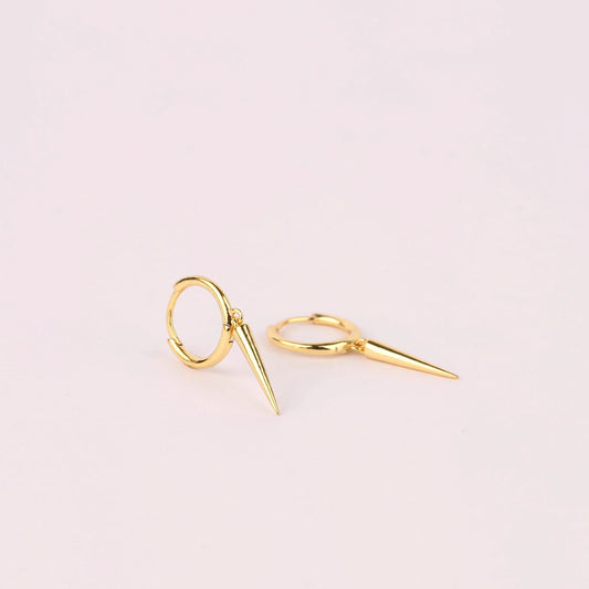 Gold Spike Charm Dangle Hoop Earrings