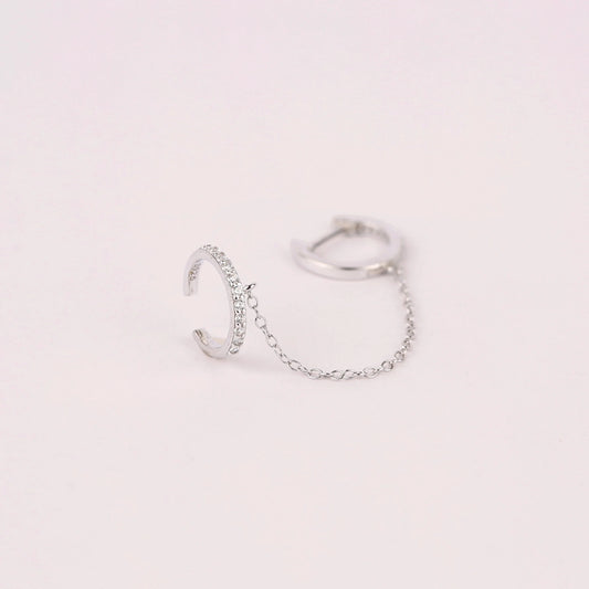 Diamond Double Huggie Chain Earrings