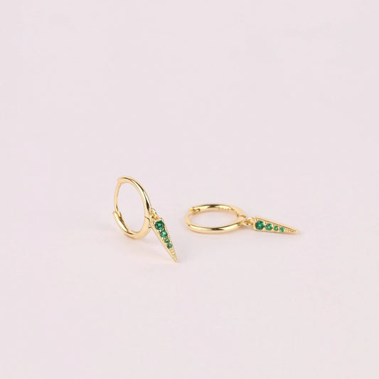 Dangly Emerald Spike Charm Hoop Earrings