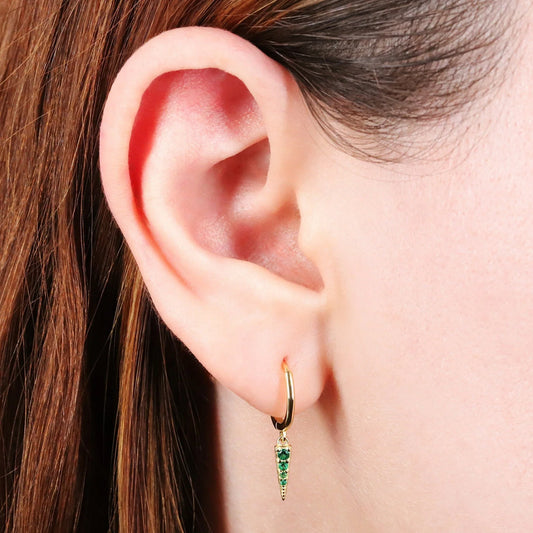 Dangly Emerald Spike Charm Hoop Earrings