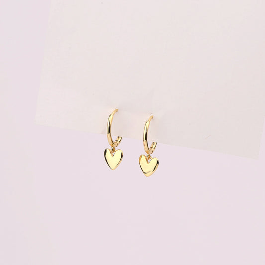 Gold Heart Hoop Dangle Earrings
