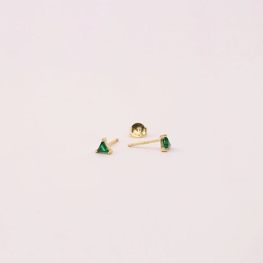 Dainty Emerald Triangle Stud Earrings
