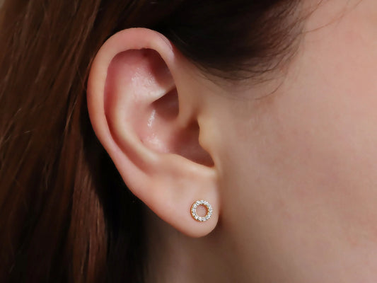 Open Circle Pave Diamond Stud Earrings