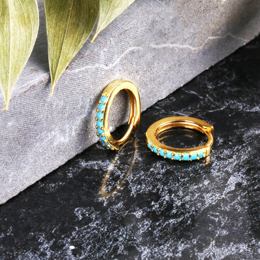 Tiny Turquoise Huggie Hoop Earrings
