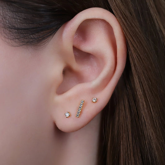 Tiny Diamond Bar Stud Earrings
