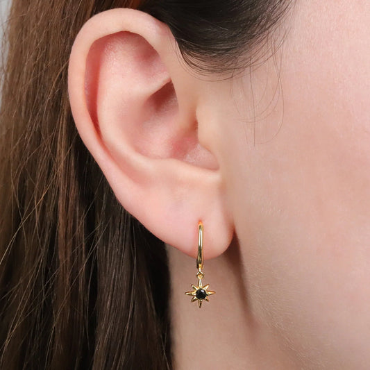 Black Star Charm Dangle Hoop Earring