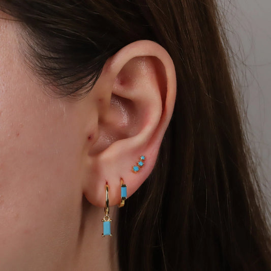 Turquoise Ear Climber Stud Earrings