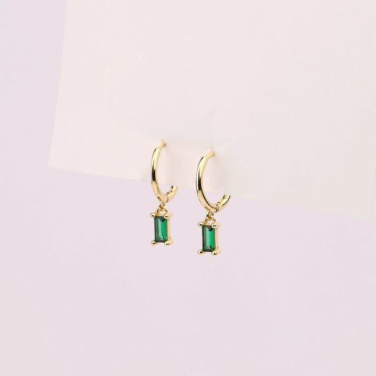 Dangly Emerald Charm Hoop Earrings