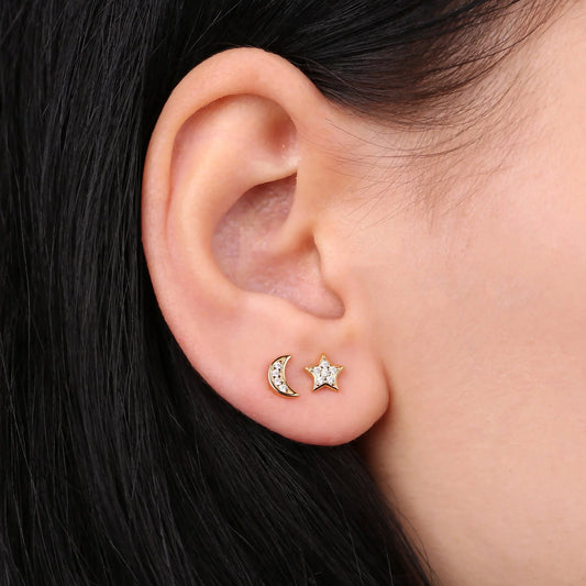Tiny Moon and Star Stud Earrings