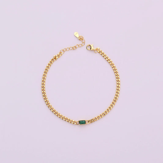 Curb Chain Bracelet with Emerald Stone