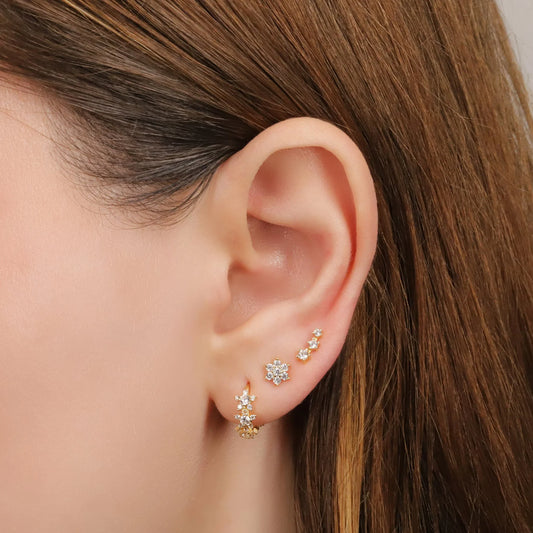 Dainty Diamond Climber Stud Earrings