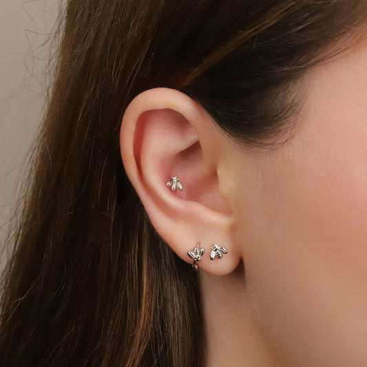 18G Bee Cartilage Huggie Hoop Earring