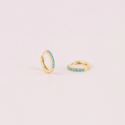 Tiny Turquoise Huggie Hoop Earrings