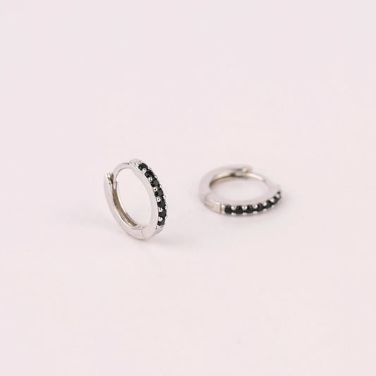 Tiny Black Stone Huggie Hoop Earrings