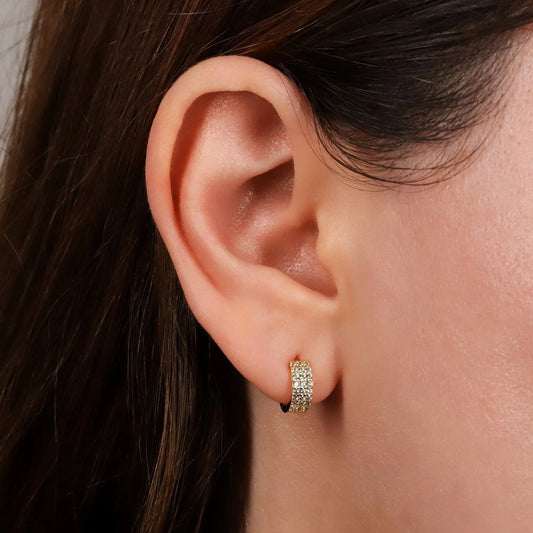 Triple Paved Huggie Hoop Earrings