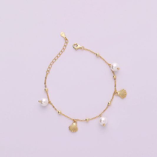 Dangling Pearl Seashell Charm Bracelet