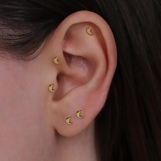 18G Crescent Moon Threadless Push Pin Labret Stud