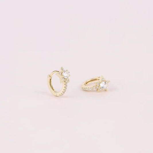 Tiny Pave Star Huggie Hoop Earrings