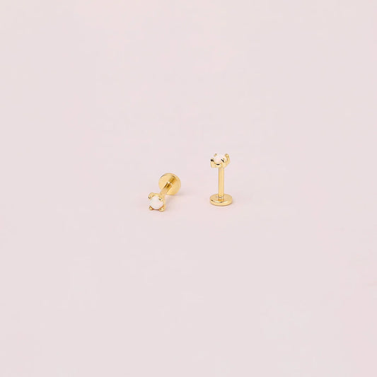 18g White Opal Threadless Push Pin Labret Stud