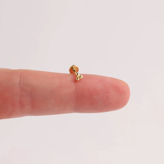 18G Tri Bead Threadless Push Pin Labret Stud