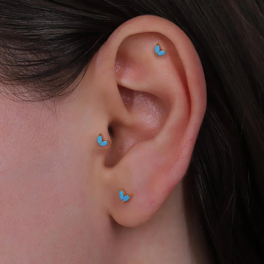 18G Turquoise Leaf Threadless Push Pin Labret Stud