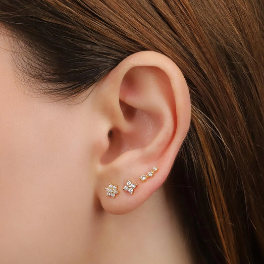 Tiny Diamond Climber Stud Earrings