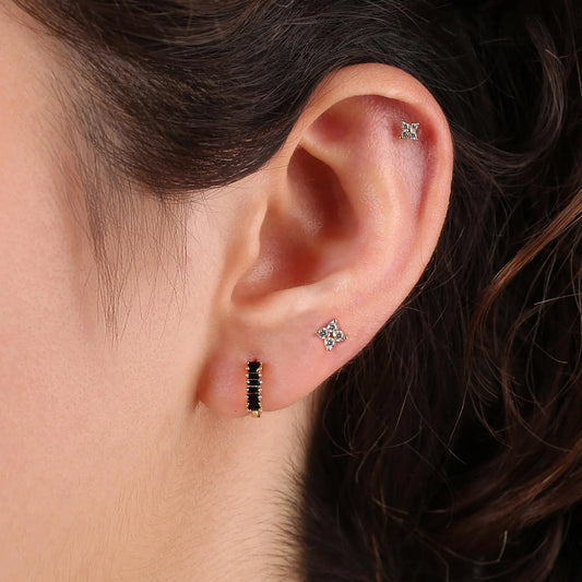Tiny Black Baguette Huggie Hoop Earrings