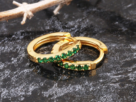 Emerald Huggie Hoop Earrings