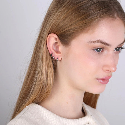Silver Thick Huggie Hoop Earrings